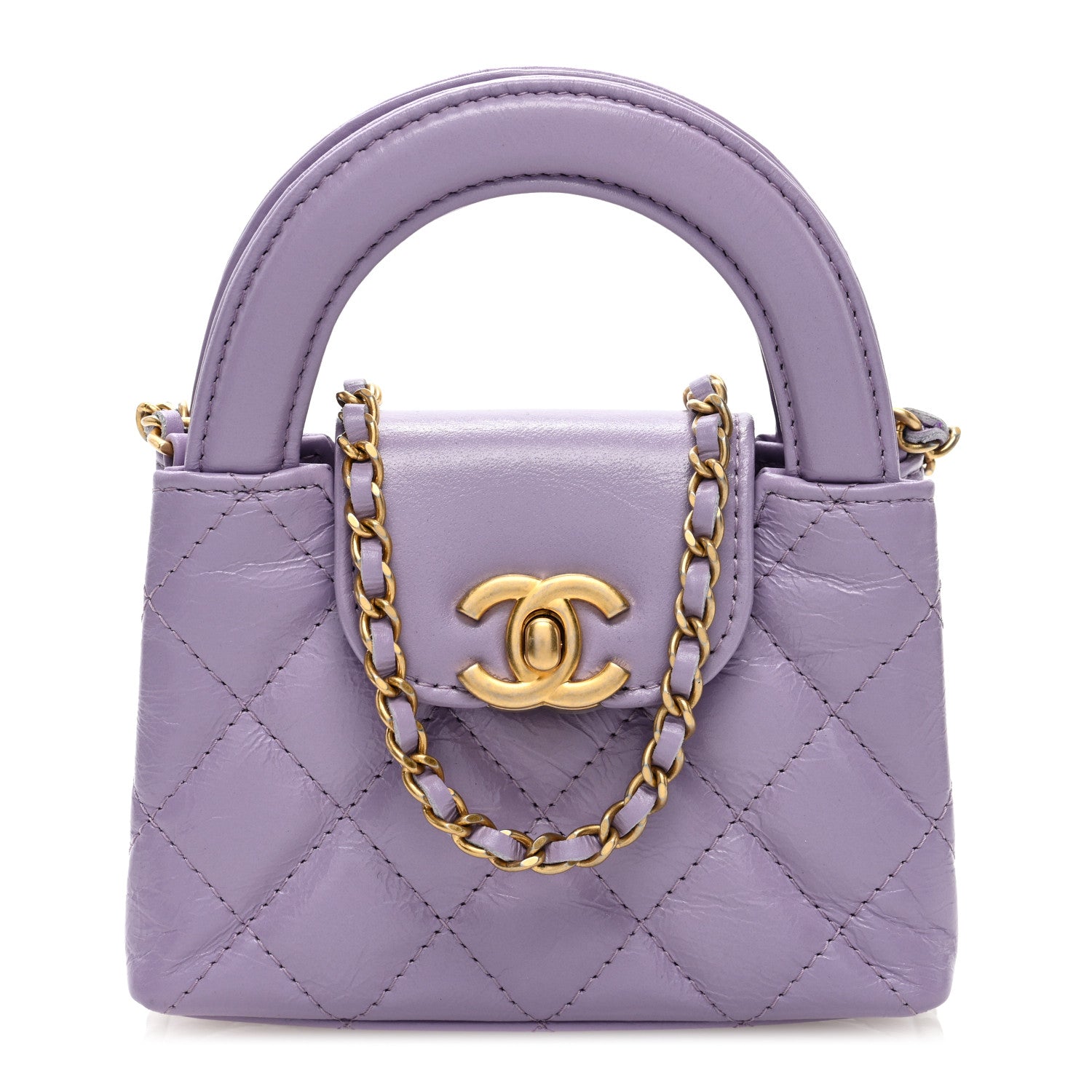 Chanel Shiny Aged Calfskin Quilted Mini Nano Kelly Shopper Lilac 1 of 8