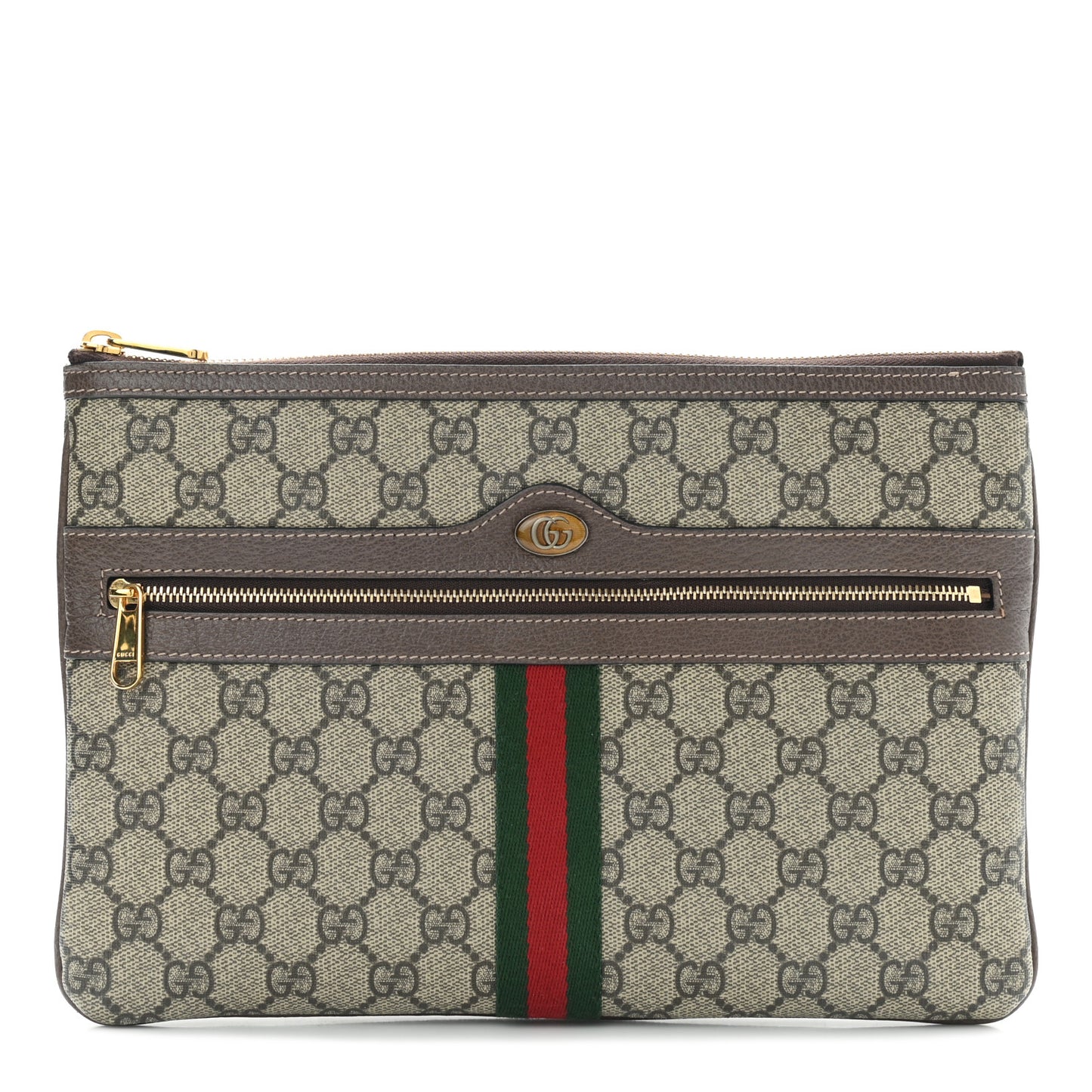 GG Supreme Monogram Large Ophidia Pouch Clutch Brown