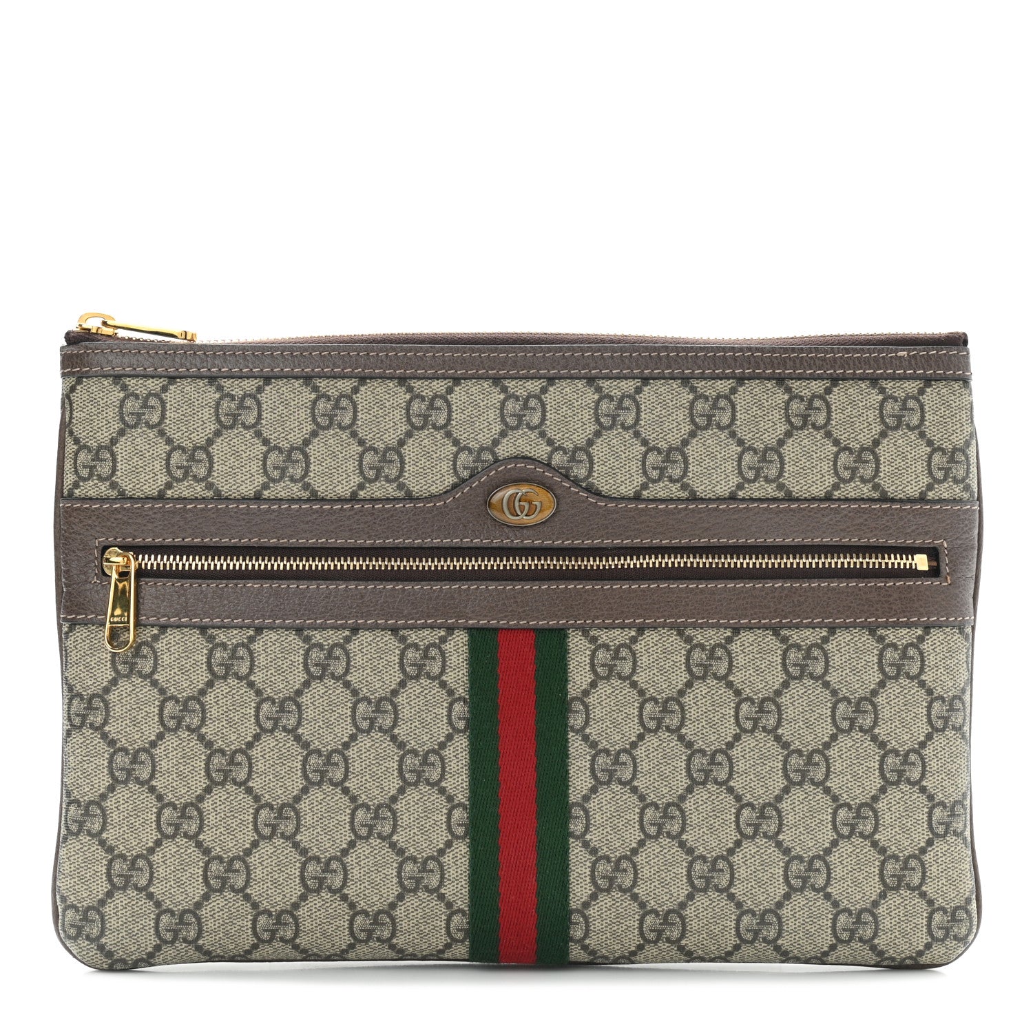 Gucci GG Supreme Monogram Large Ophidia Pouch Clutch Brown 1 of 8