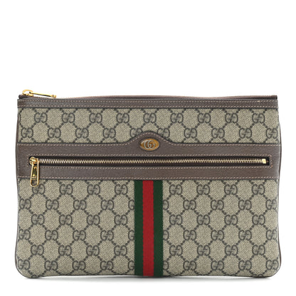 Gucci GG Supreme Monogram Large Ophidia Pouch Clutch Brown 1 of 8