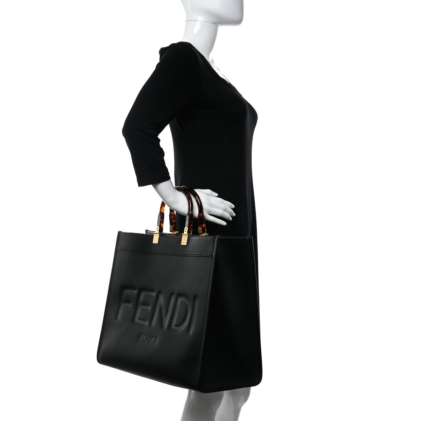 Vitello King Plexiglass Large Fendi Sunshine Shopper Tote Black