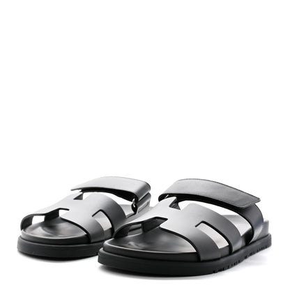 Hermes Calfskin Womens Chypre Sandals 38.5 Black 3 of 12
