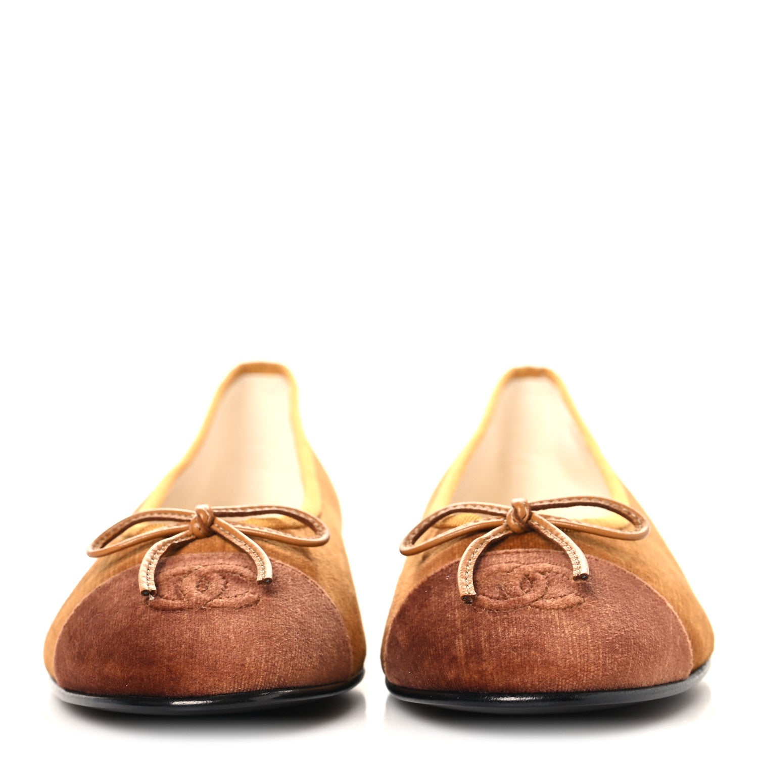 Chanel Velvet Cap Toe CC Ballerina Flats 38 Brown Light Brown 3 of 10