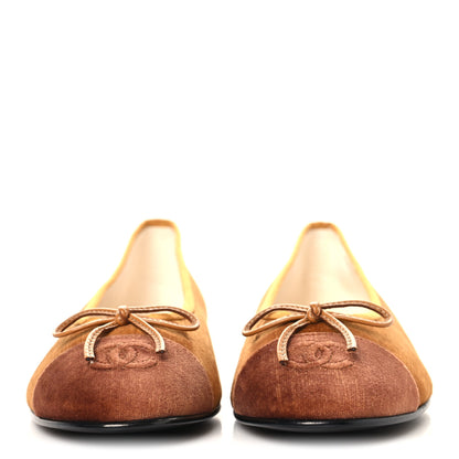 Chanel Velvet Cap Toe CC Ballerina Flats 38 Brown Light Brown 3 of 10
