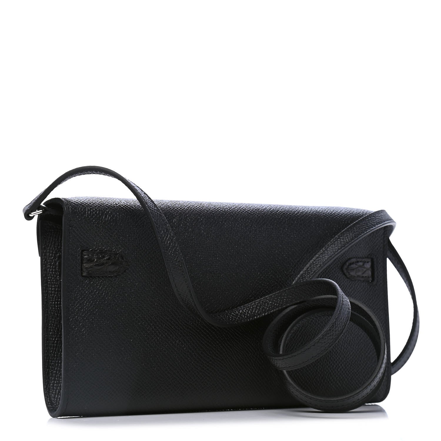 Hermes Epsom Matte Alligator Touch Kelly Wallet To Go Black 2 of 4