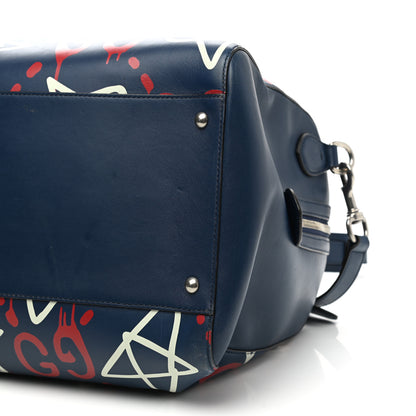 Gucci Calfskin GucciGhost Print Duffle Blue Agata Hibiscus Red 9 of 13