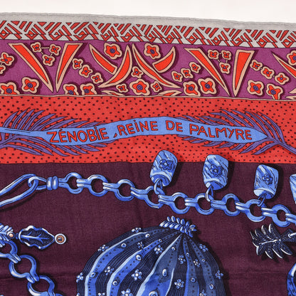 Hermes Cashmere Silk Zenobie Reine De Palmyre Shawl 140 Aubergine Bleu Dur Rouge 4 of 5