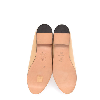 Chanel Lambskin CC Cap Toe Ballerina Flats 37.5 Beige Black 5 of 11