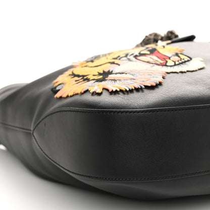 Gucci Calfskin Web Tiger Embroidered Large Dionysus Hobo Black 9 of 11