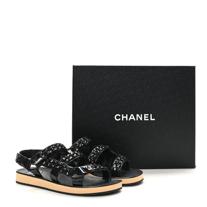 Chanel Laminated Goatskin Chain Sandals 37 Black 9 of 9