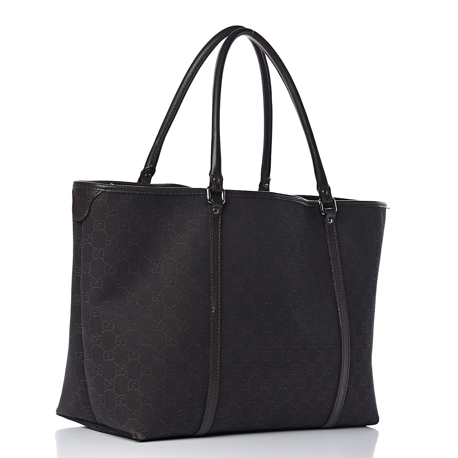 Gucci Denim Dollar Calfskin GG Monogram Large Joy Tote Brown 3 of 12