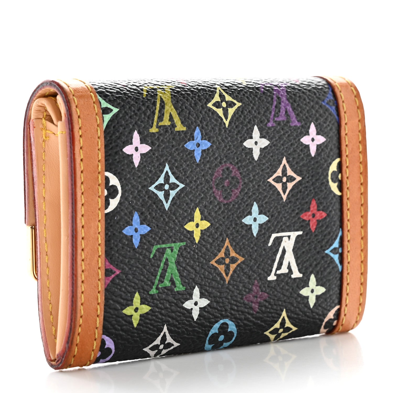 Louis Vuitton Monogram Multicolor Porte-Monnaie Plat Coin Purse Black 3 of 13