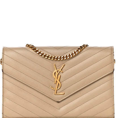 Saint Laurent Grain De Poudre Matelasse Chevron Monogram Chain Wallet Dark Latte 7 of 30