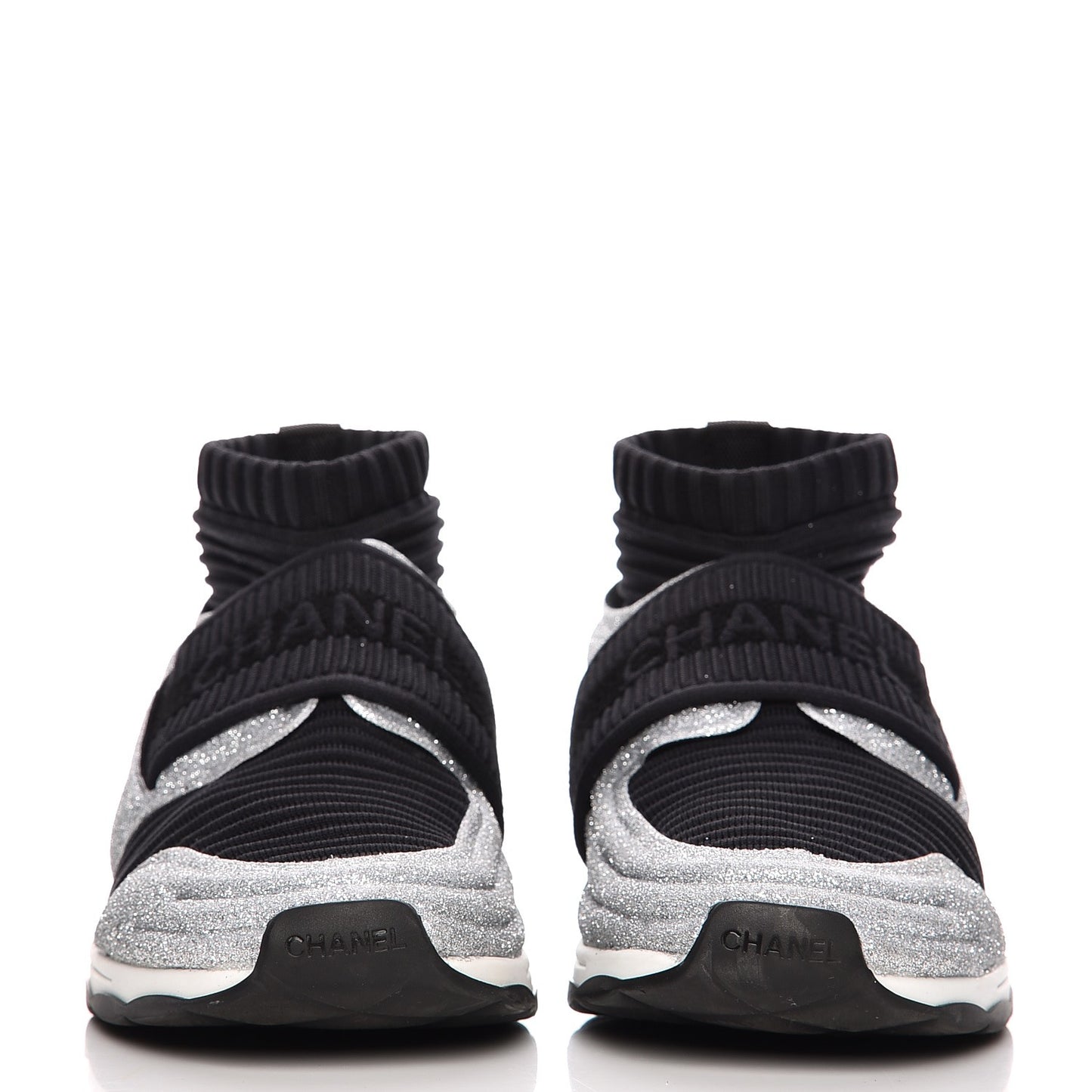 Glitter Stretch Fabric CC Sneakers 38.5 Black Silver