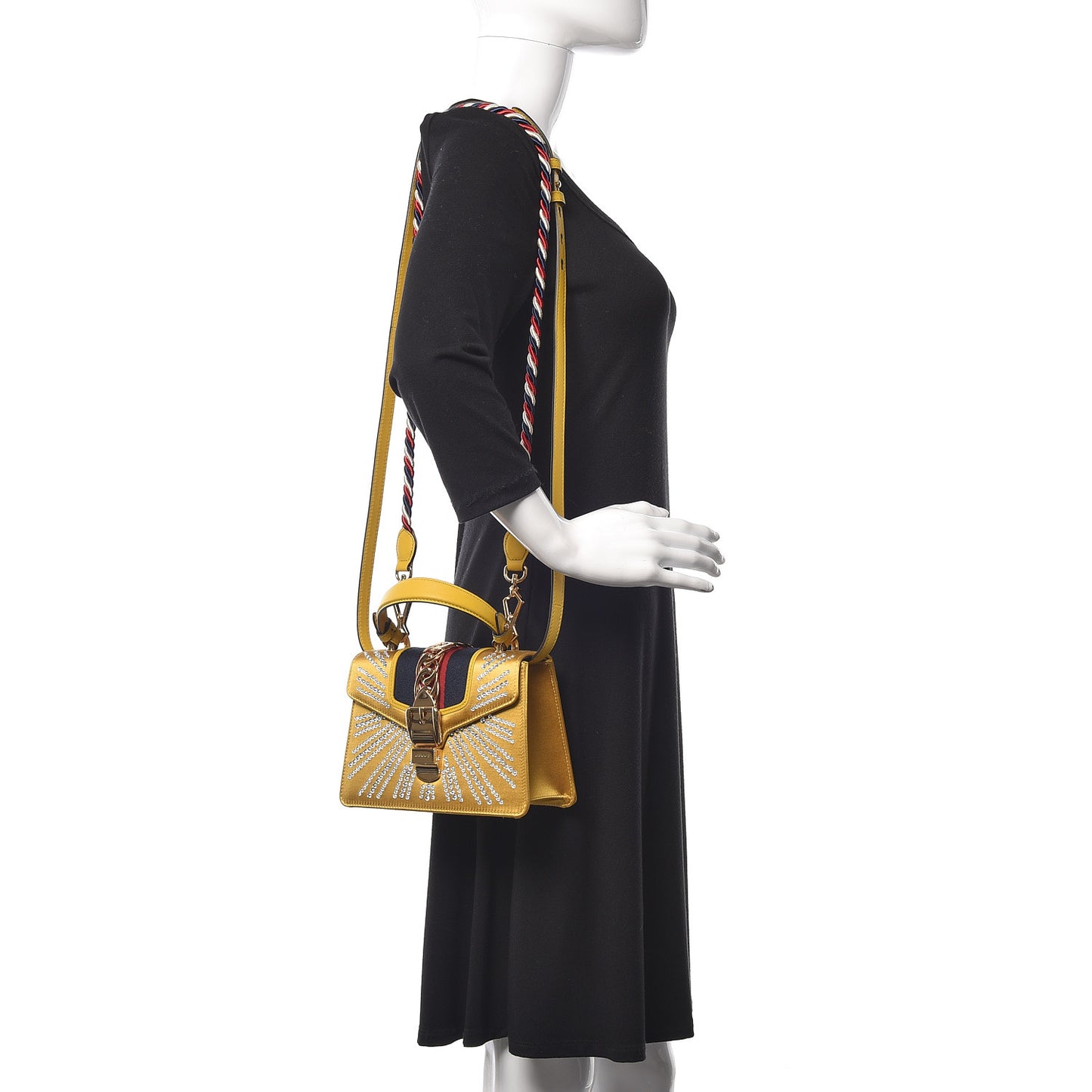 Satin Crystal Mini Sylvie Top Handle Bag Yellow