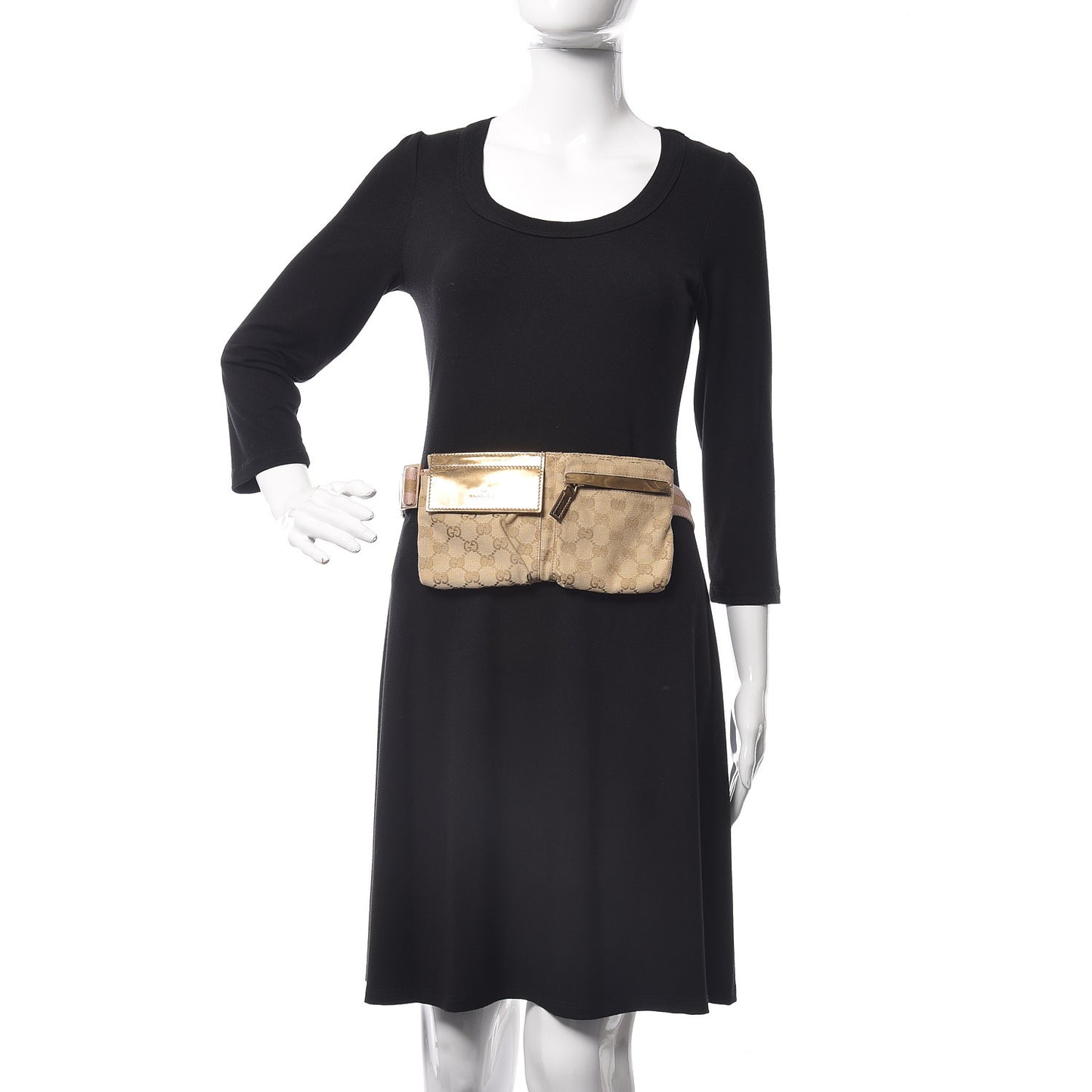 GG Monogram Web Double Pocket Belt Bag Gold Pink
