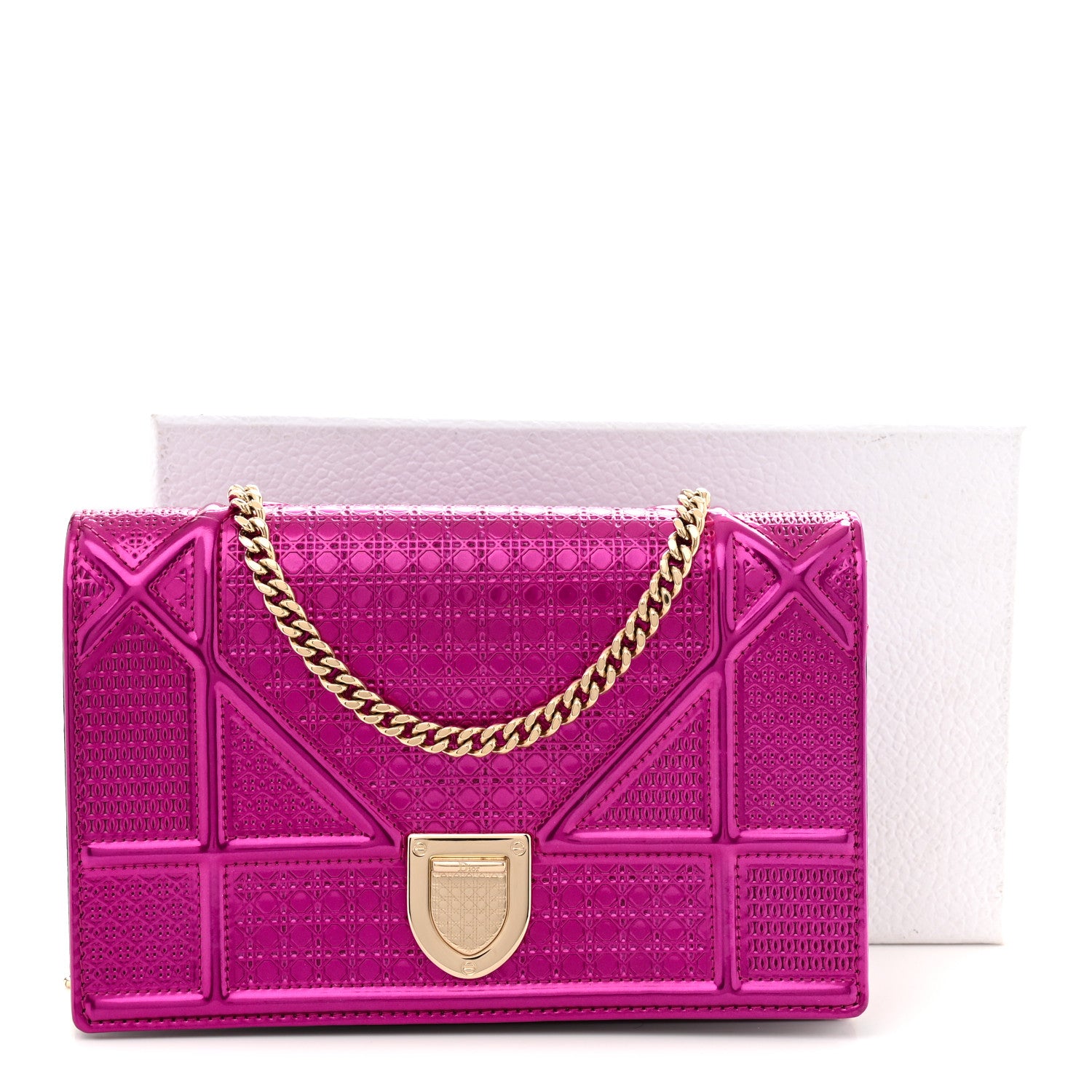 Christian Dior Metallic Patent Micro-Cannage Diorama Wallet on Chain Pouch Pink 12 of 12