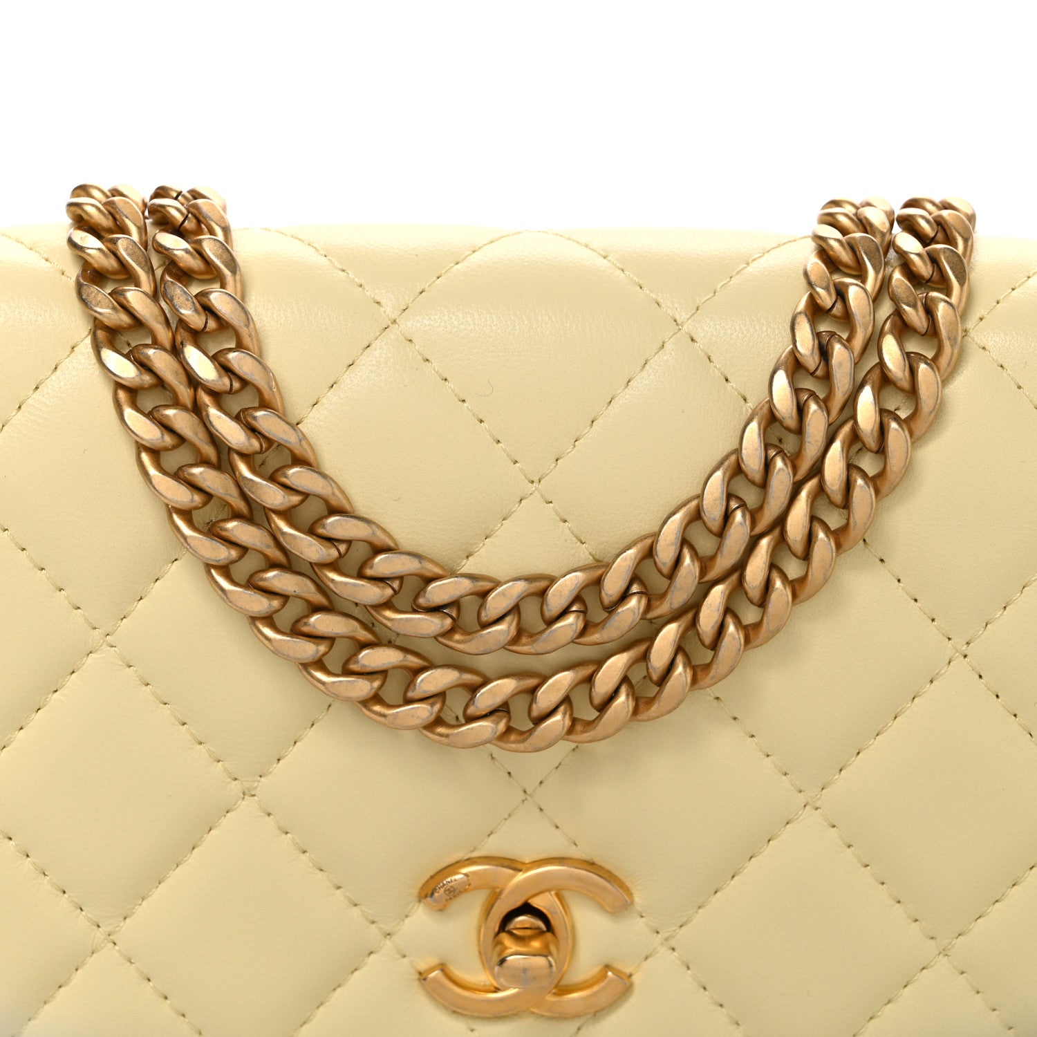 Chanel Lambskin Quilted CC Camellia Crush Wallet on Chain WOC Light Yellow 8 of 10