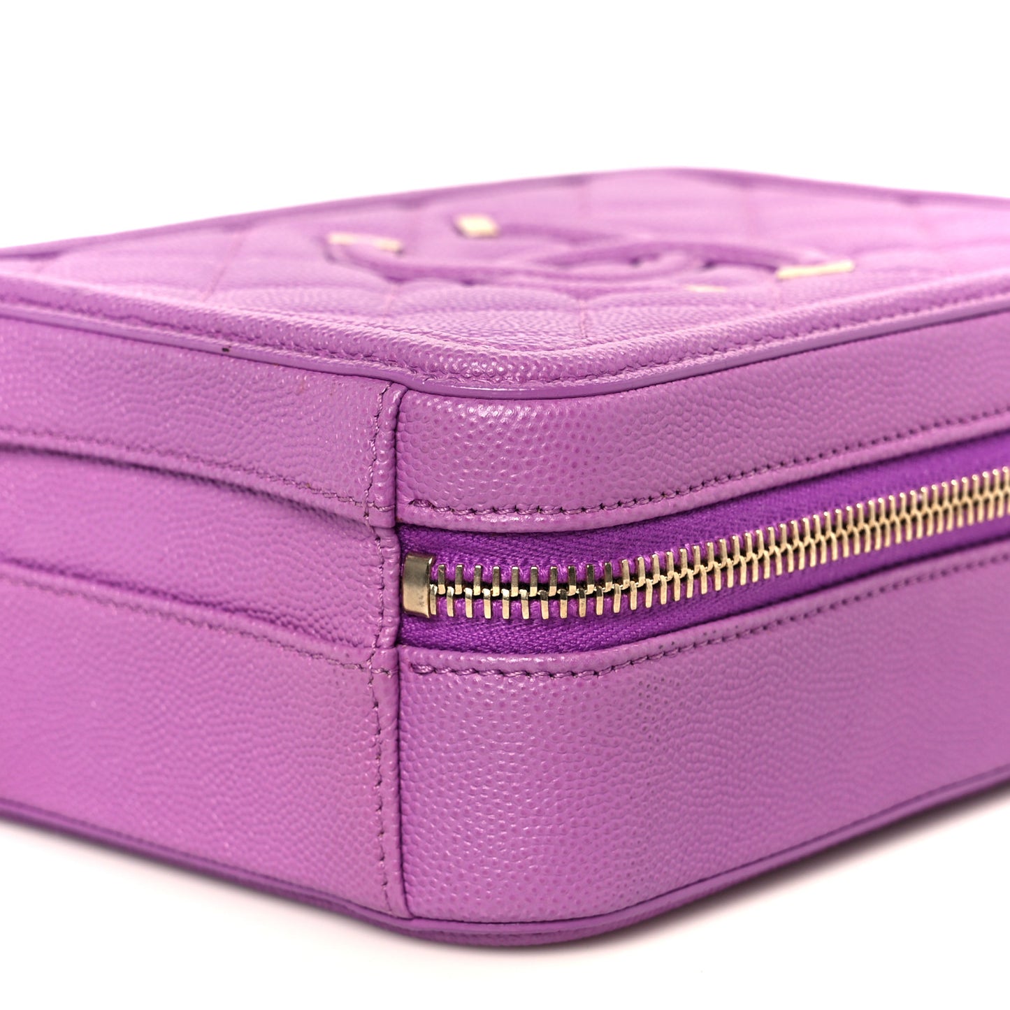 Caviar Quilted CC North South Filigree Vanity Case Purple