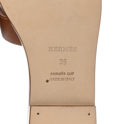 Hermes Box Calfskin Oran Sandals 39 Gold 6 of 9