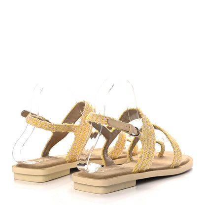 Chanel Tweed CC Sandals 39.5 Yellow Light Pink 4 of 9