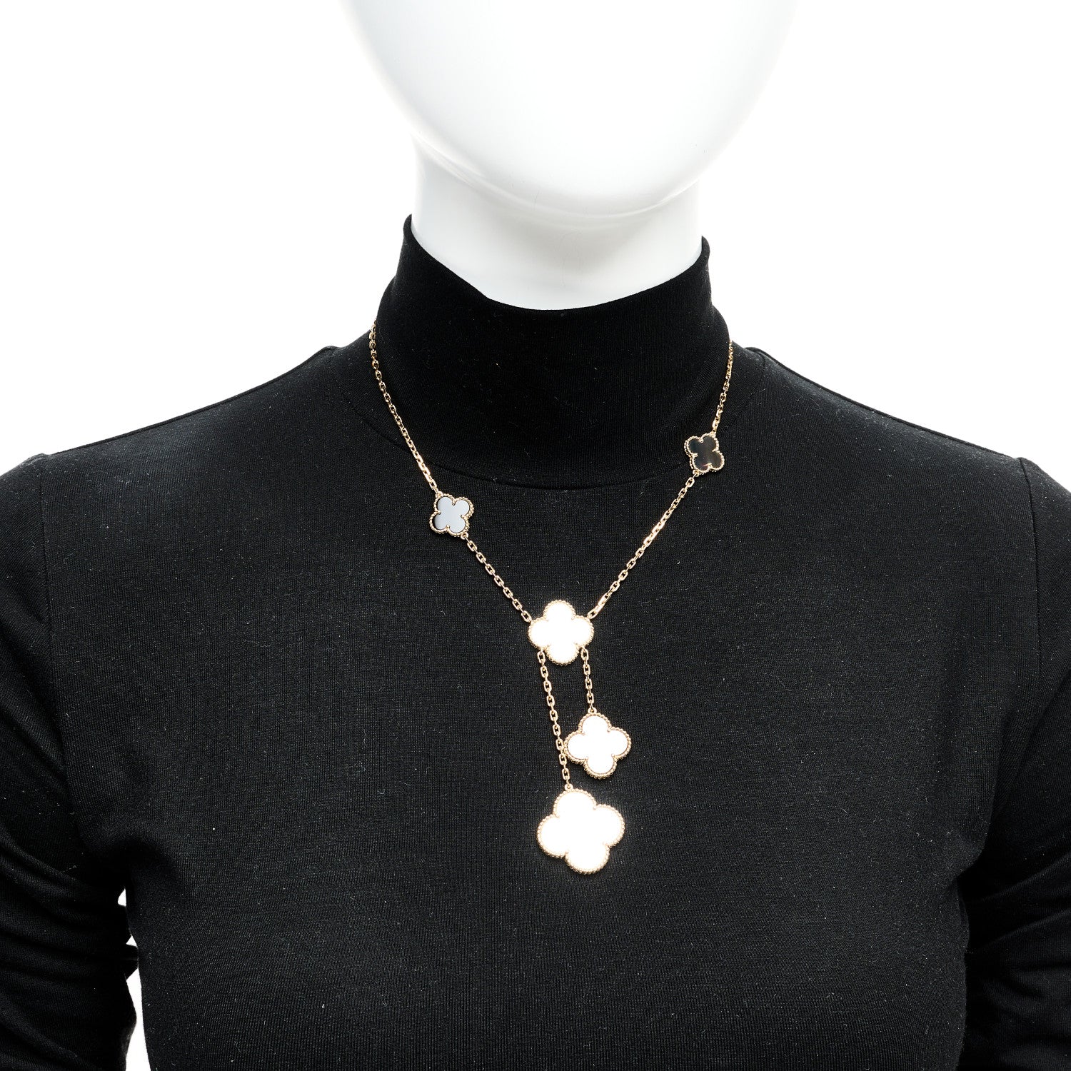 Van Cleef & Arpels 18K Yellow Gold Mother of Pearl Onyx 6 Motifs Magic Alhambra Necklace 2 of 5