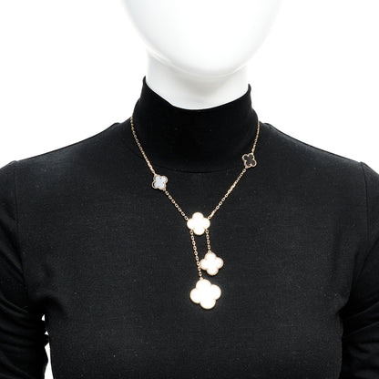 Van Cleef & Arpels 18K Yellow Gold Mother of Pearl Onyx 6 Motifs Magic Alhambra Necklace 2 of 5