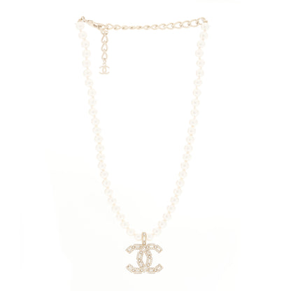 Chanel Pearl Crystal Baguette CC Short Necklace Gold 3 of 6