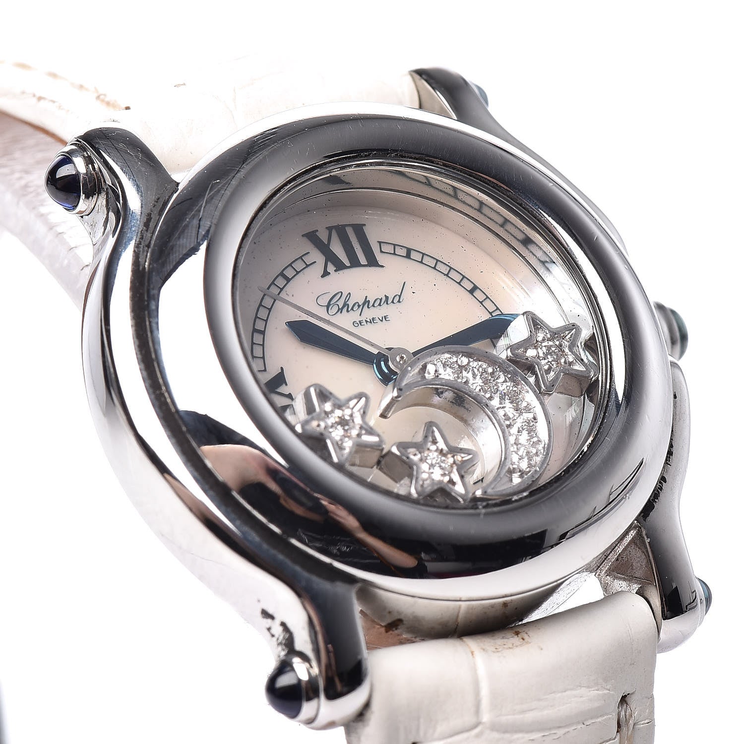 Chopard Stainless Steel Alligator Diamond Mother of Pearl 26mm Happy Sport Moon Star Quartz Watch 9 of 9