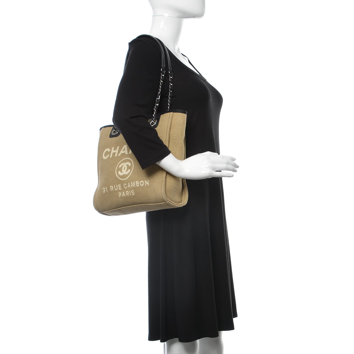 Canvas Mini Deauville Tote Beige Black