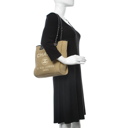 Chanel Canvas Mini Deauville Tote Beige Black 2 of 12