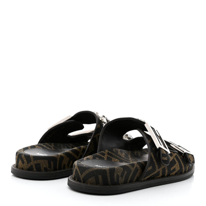 Fendi Fabric Jacquard Crystal FF Womens Fendi Feel Buckled Slide Sandals 38 Tobacco Black 4 of 9