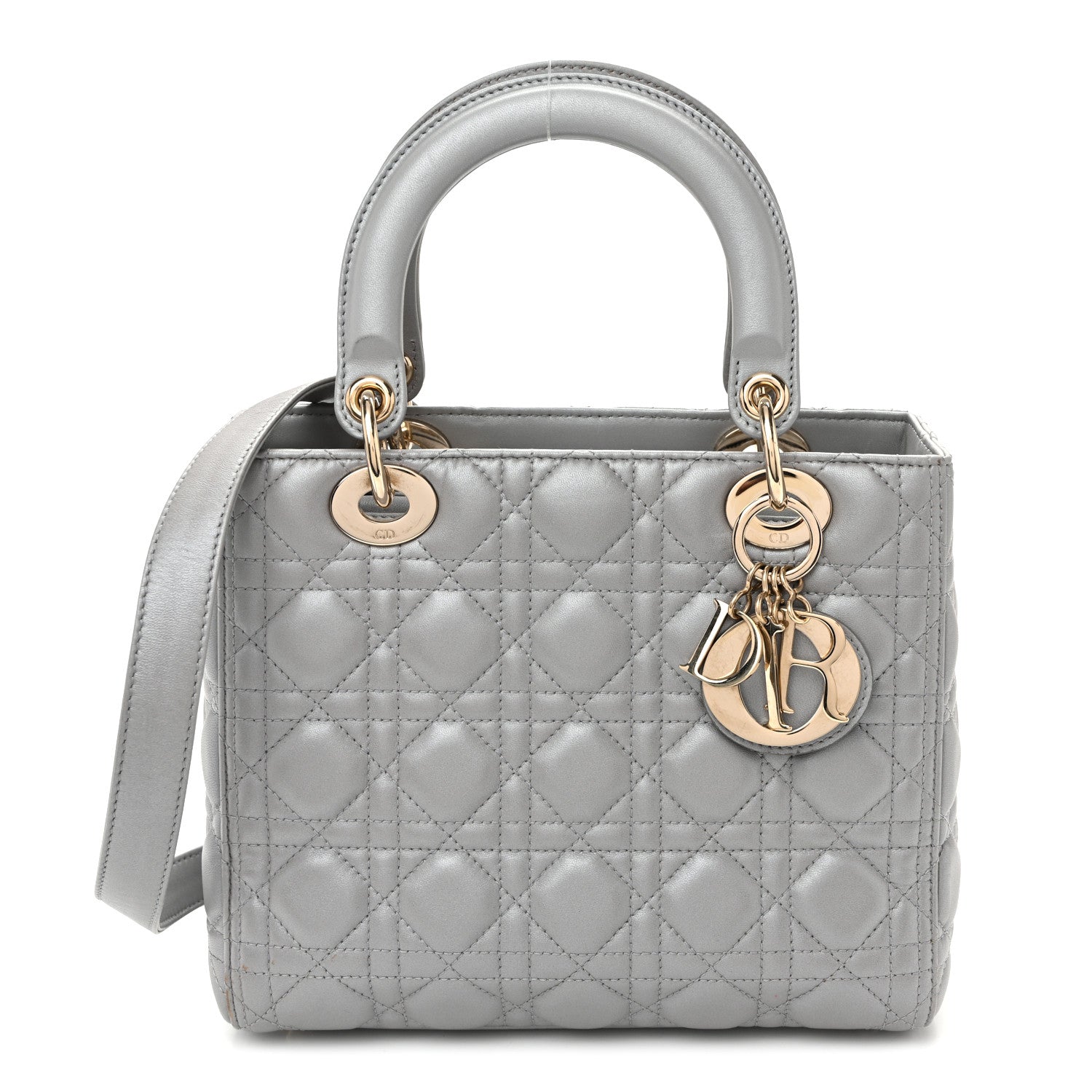 Christian Dior Pearly Lambskin Cannage Medium Lady Dior Grey 1 of 10
