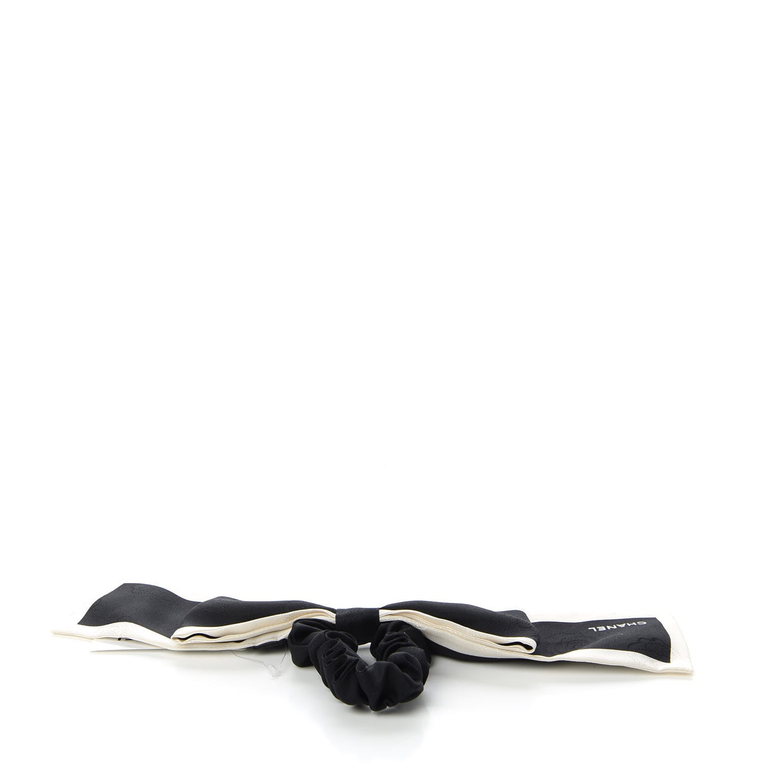 Chanel Silk Hair Tie Black Ivory 2 of 3