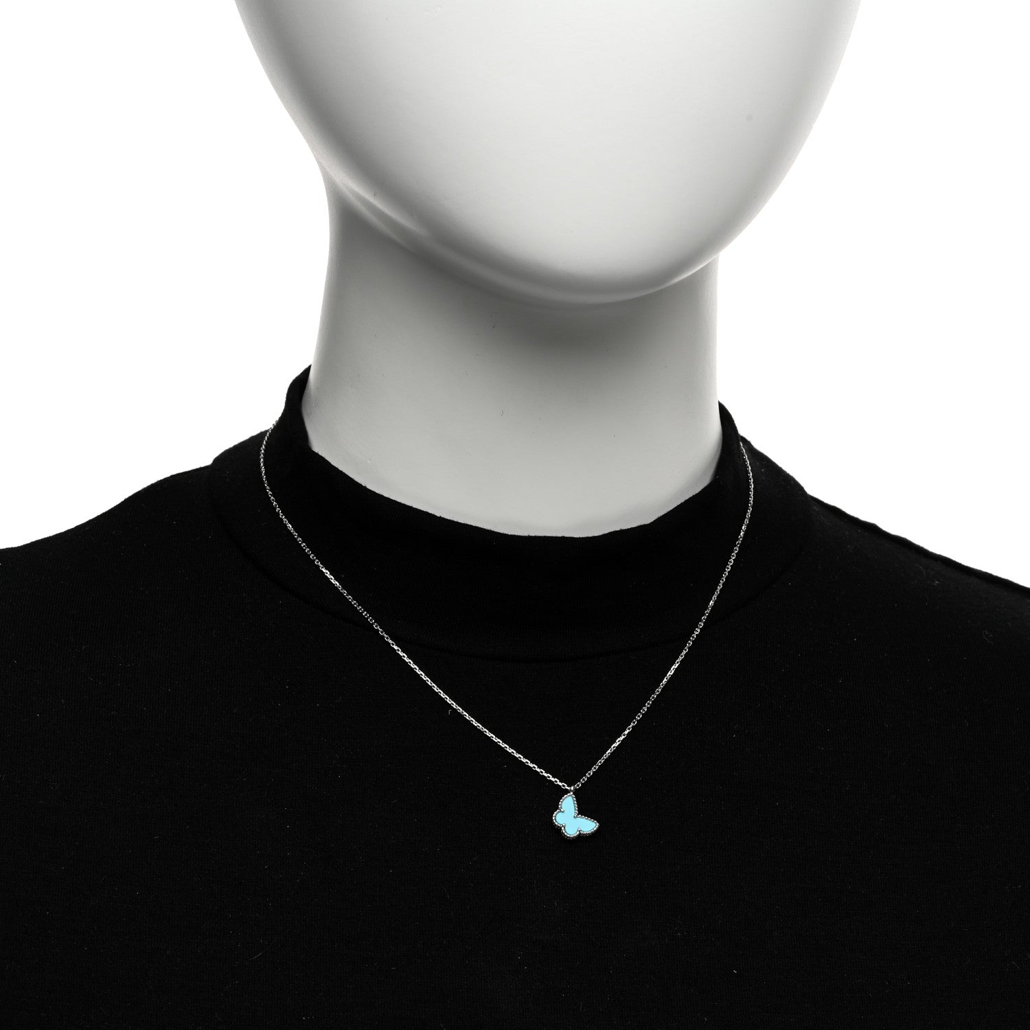 Van Cleef & Arpels VAN CLEEF & ARPELS 18K White Gold Turquoise Sweet Alhambra Butterfly Pendant Necklace 2 of 5