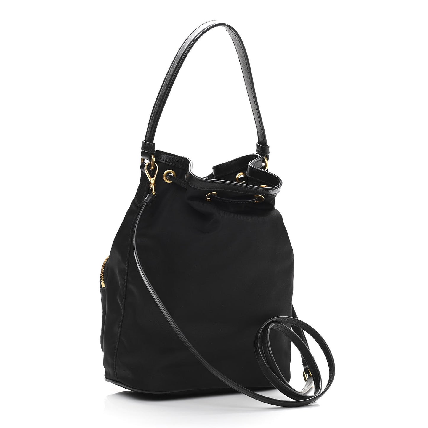 Saffiano Tessuto Nylon Mini Bucket Crossbody Bag Black