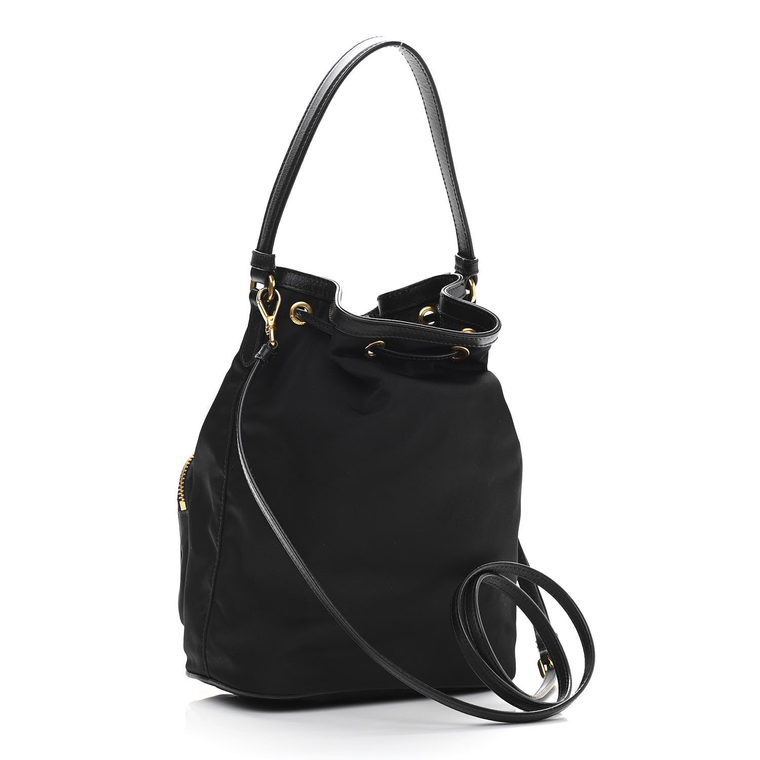 Prada Saffiano Tessuto Nylon Mini Bucket Crossbody Bag Black 3 of 11