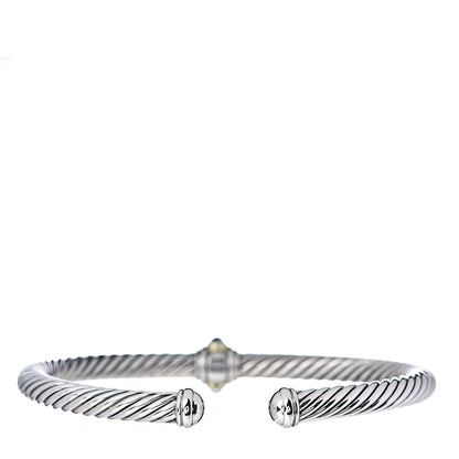 David Yurman Sterling Silver 14K Yellow Gold Chrome Diopside Blue Topaz 5mm Cable Renaissance Station Bracelet 3 of 5
