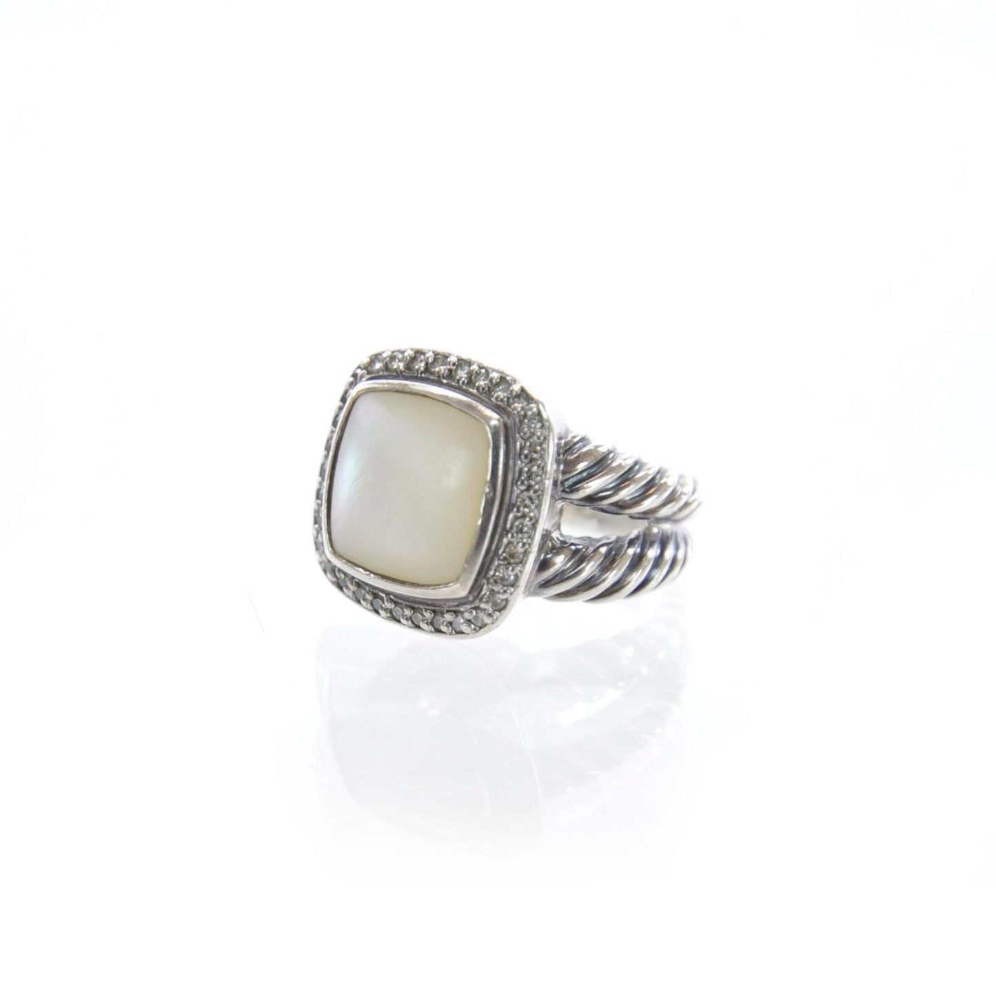Sterling Silver Diamond Mother of Pearl 11mm Albion Ring 52 6