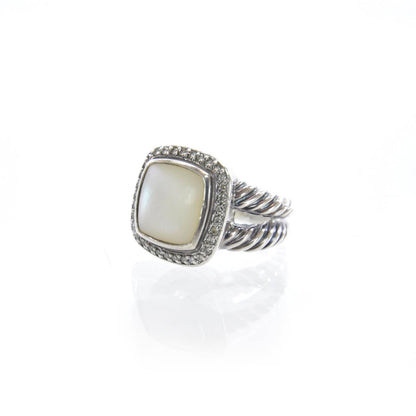 David Yurman Sterling Silver Diamond Mother of Pearl 11mm Albion Ring 52 6 1 of 5