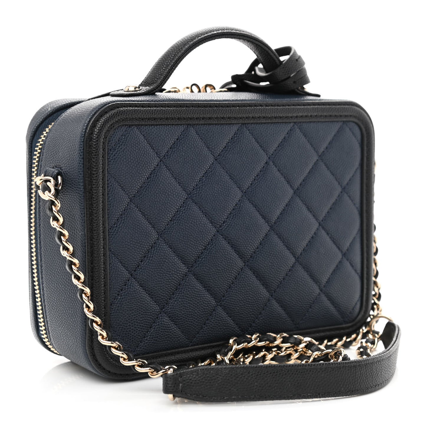 Caviar Quilted Small CC Filigree Vanity Case Navy Black