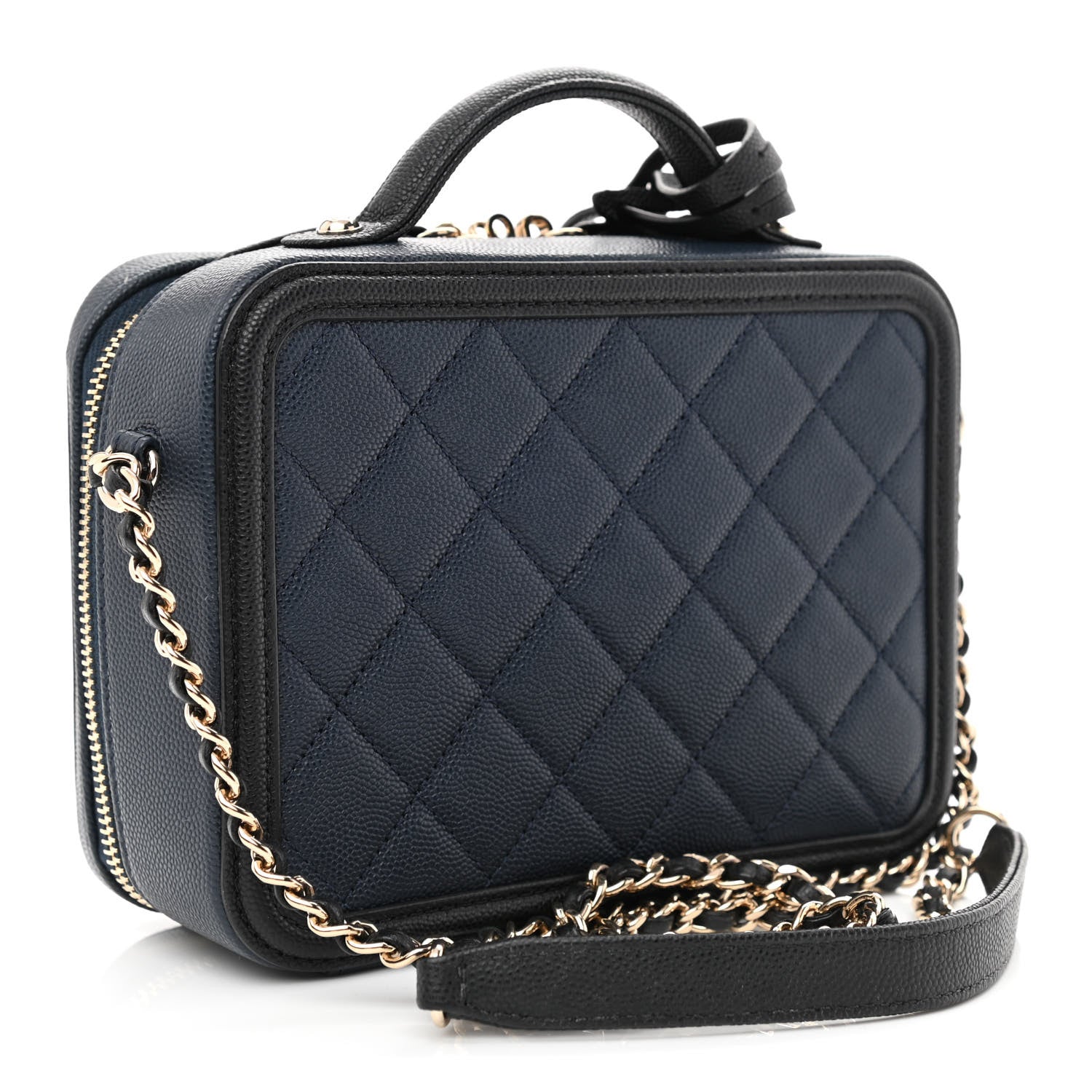 Chanel Caviar Quilted Small CC Filigree Vanity Case Navy Black 3 of 10