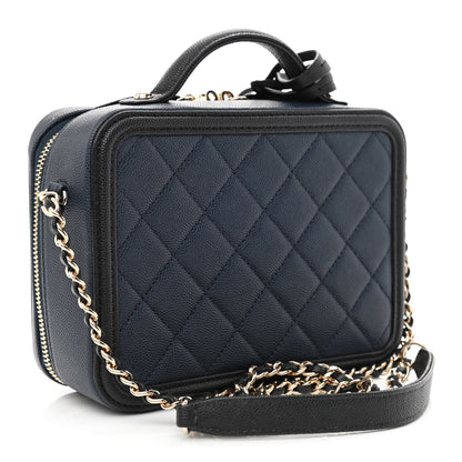 Chanel Caviar Quilted Small CC Filigree Vanity Case Navy Black 3 of 10