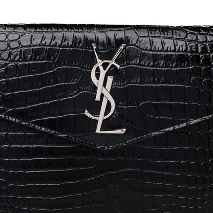 Saint Laurent Calfskin Crocodile Embossed Uptown Monogram Clutch Black 7 of 7