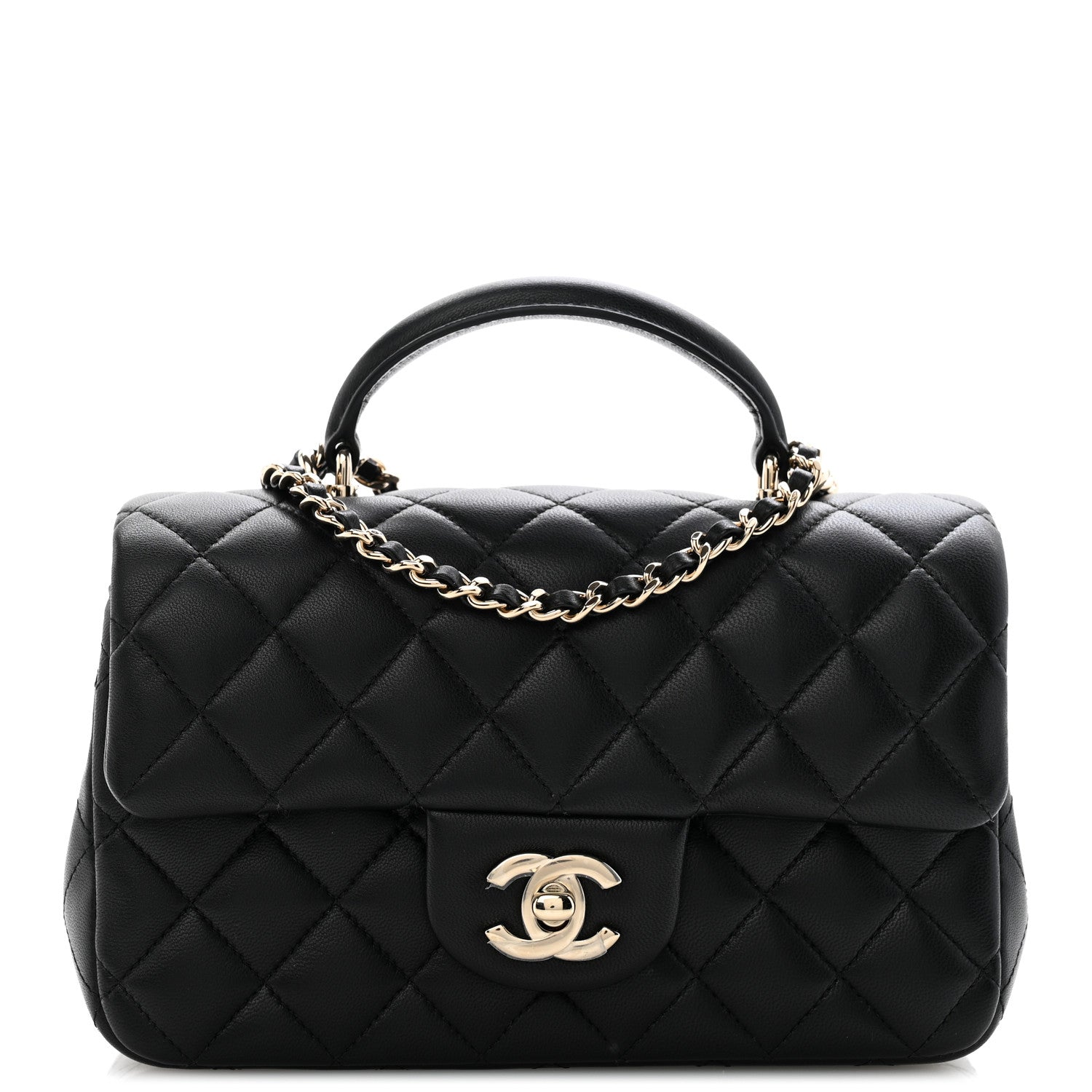 Chanel Lambskin Quilted Mini Top Handle Rectangular Flap Black 1 of 13