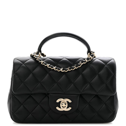Chanel Lambskin Quilted Mini Top Handle Rectangular Flap Black 1 of 13