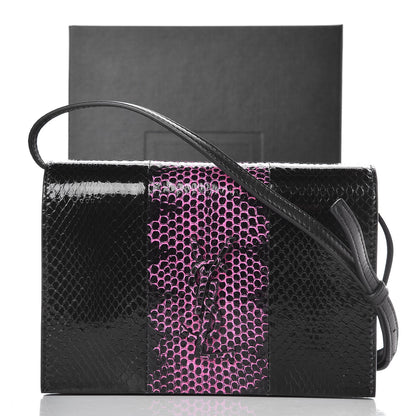 Saint Laurent Snakeskin Two Tone Monogram Toy Kate Strap Wallet Black Fuchsia 7 of 7