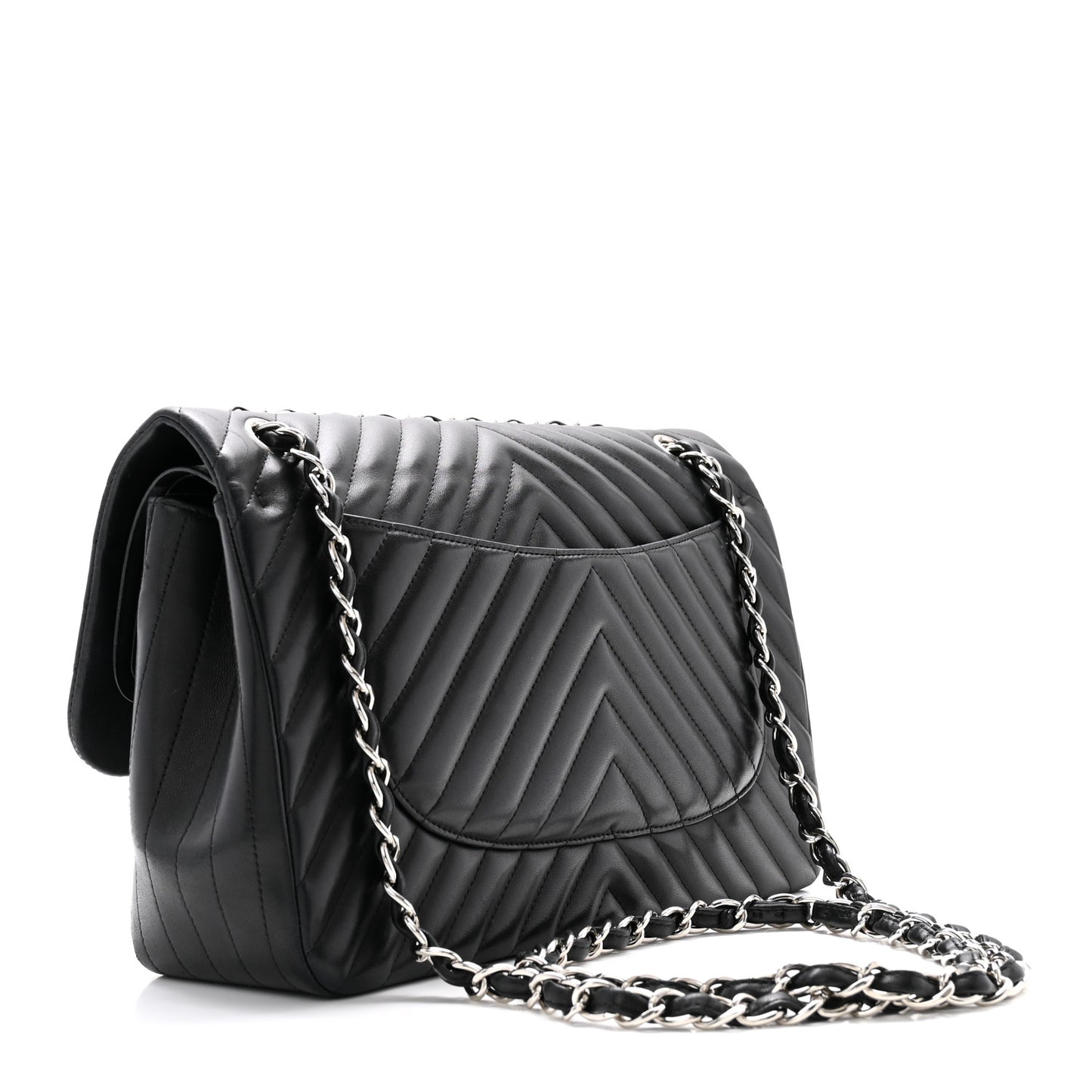 Lambskin Chevron Quilted Jumbo Double Flap Black