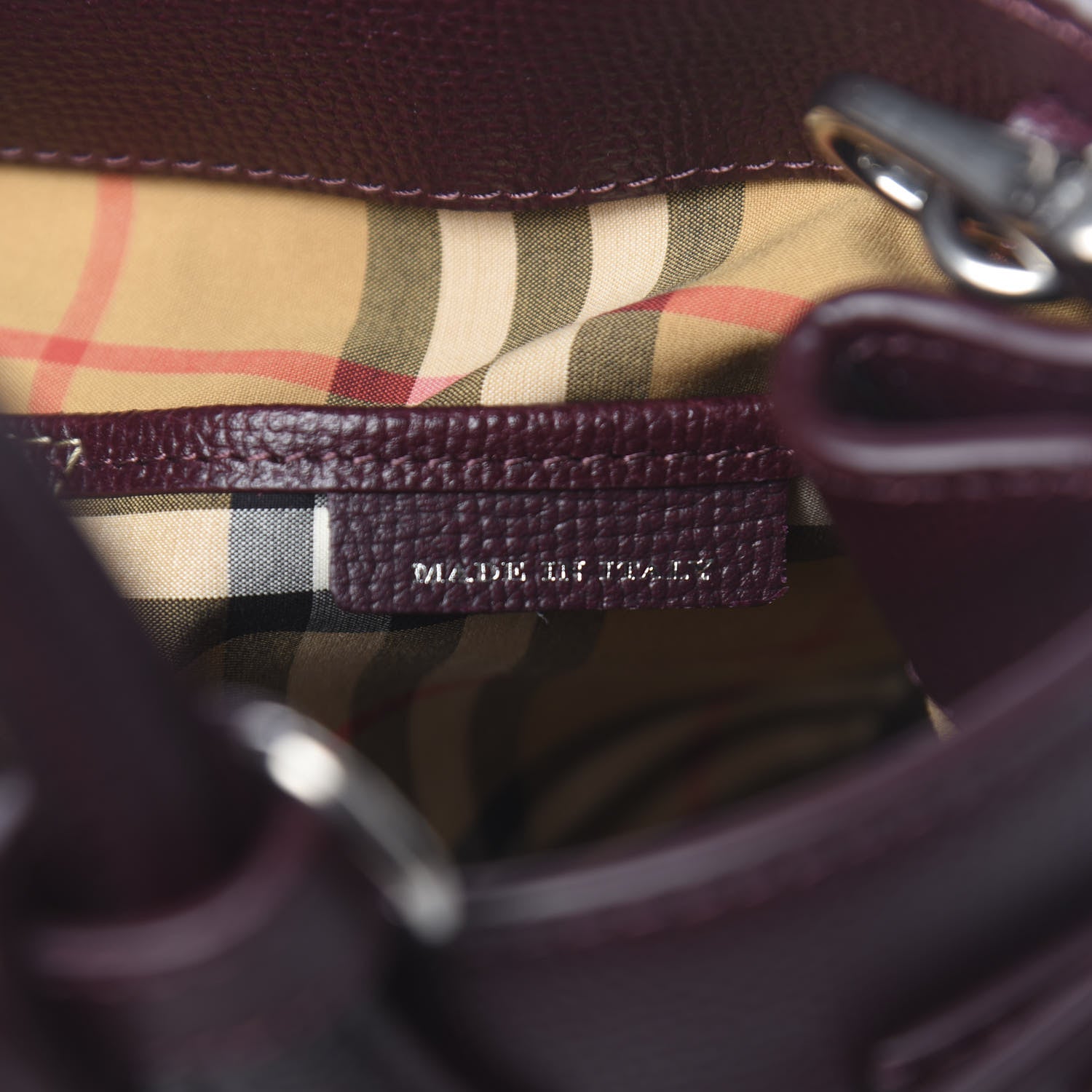 Burberry Grainy Calfskin House Check Small Banner Tote Mahogany Red 7 of 12