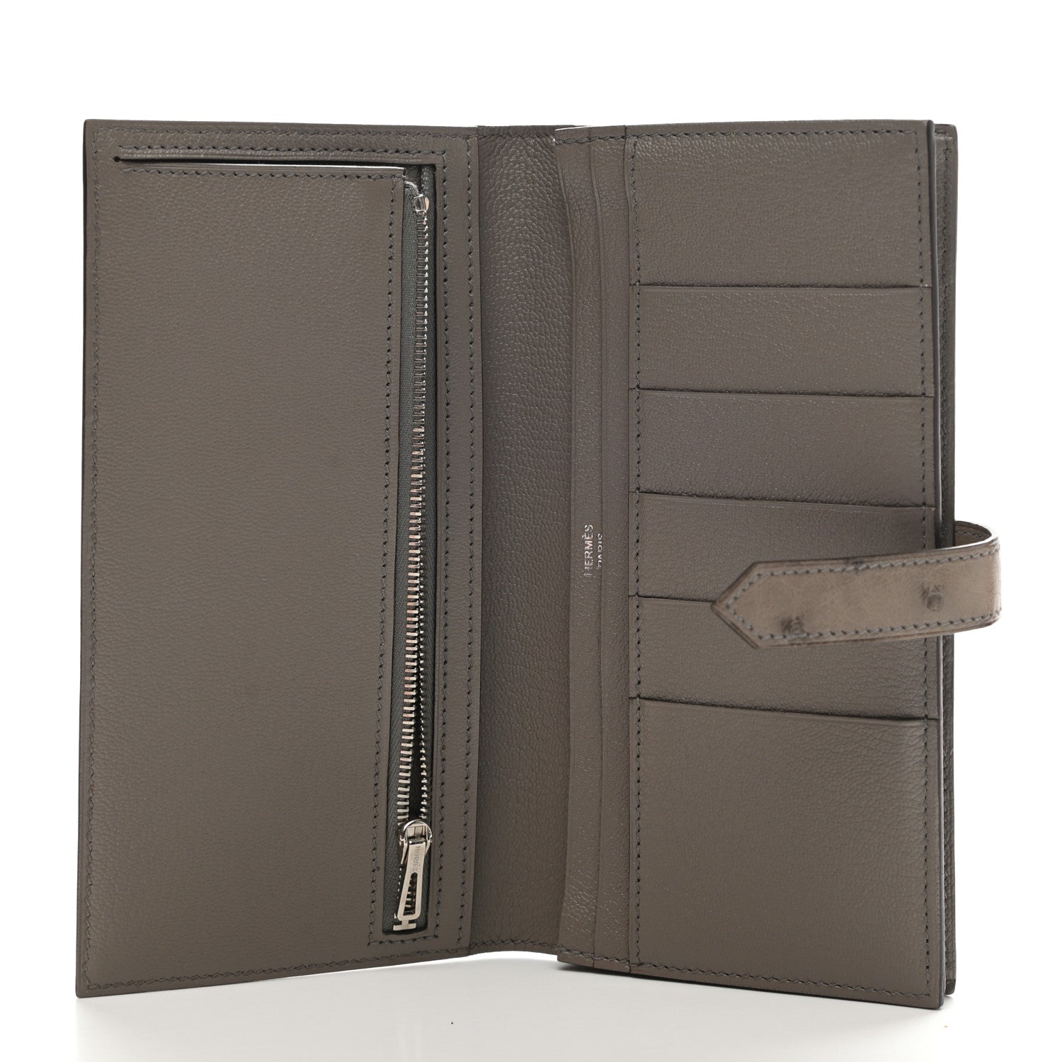 Hermes Ostrich Bearn Gusset Wallet Gris Tourterelle 5 of 8